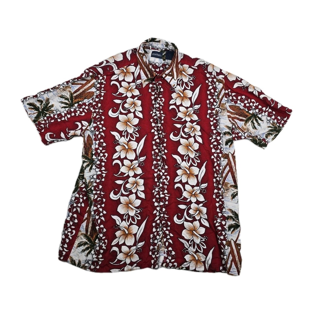 Vintage Puritan‎ Hawaiian Button Up Shirt Men's Size Large 90s Red